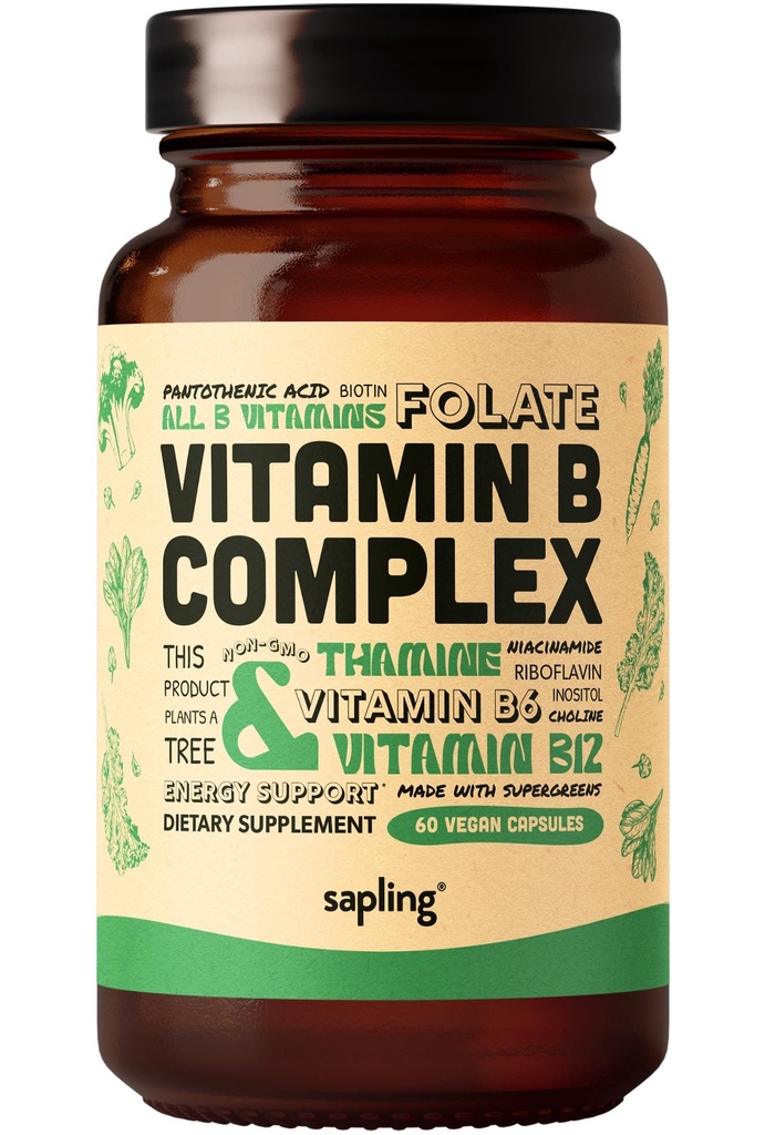 ויטמין B Complex - Whole Food Band with Essential B1, B2, B3, B5, B6, B7, Folate, B12-60 Caps