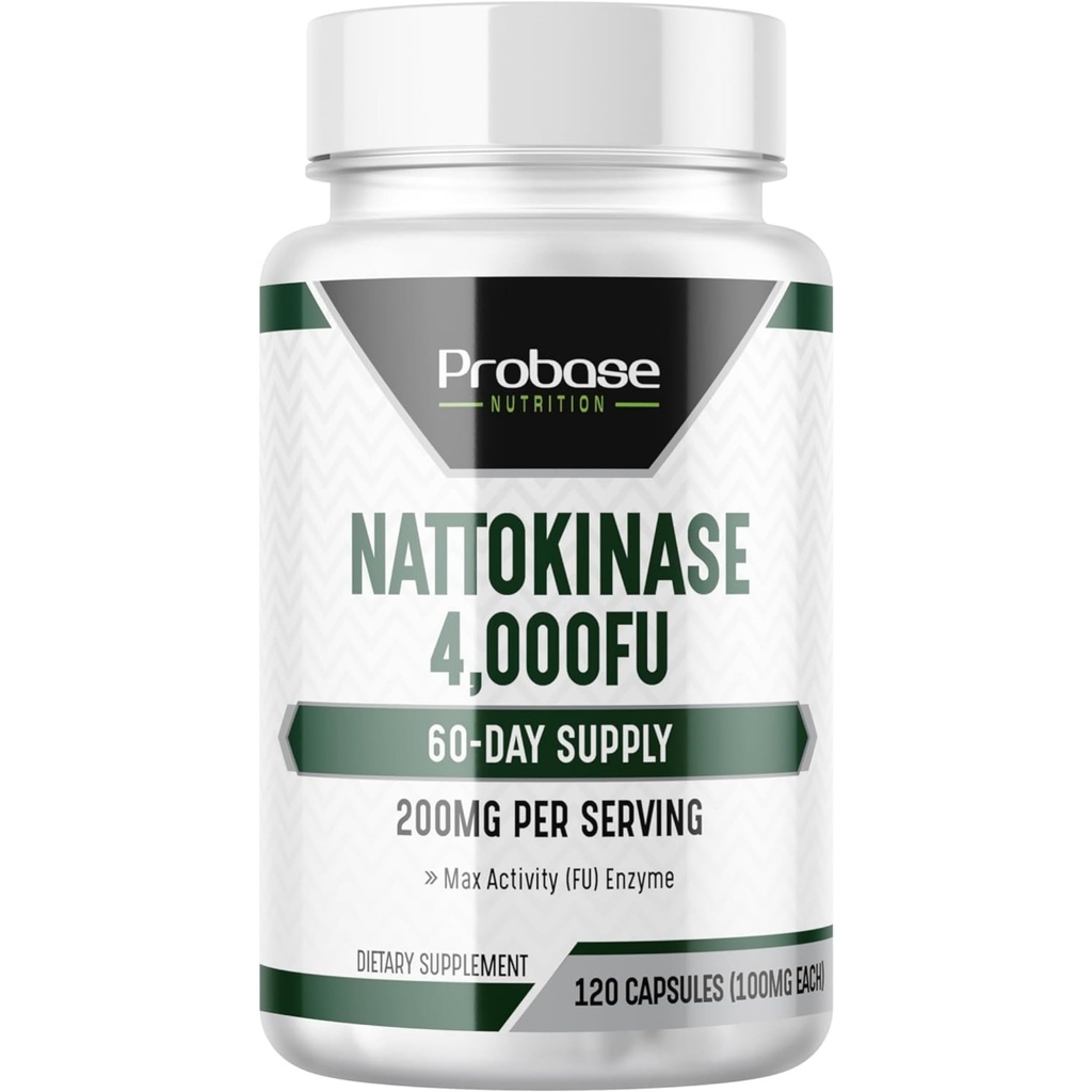 Probase Nutrition Nattokinase תוסף 4000 FU לשרת, 120 קפסולות (Derived from Japanese Natto) ® Systemic Enzymes for Cardiovascular and Circulatory Support