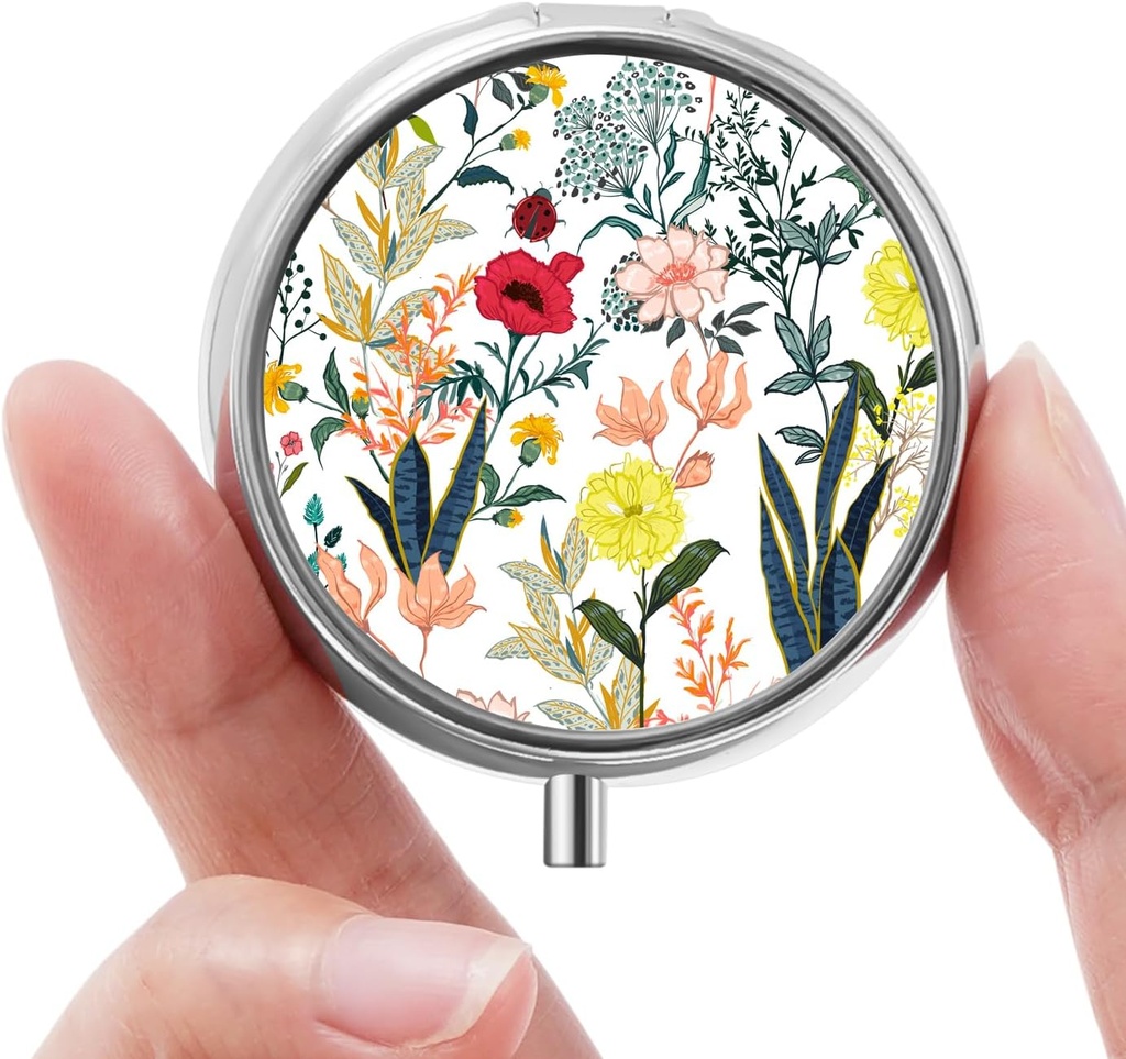 Mini Pill Box, Small Pill Box, Portable Pill Box, Sweet Pill Organer עבור ויטמינים, תרופות, שמן דגים ותוספים (פרחים לבנים)