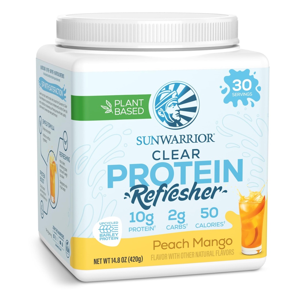 Sunwarrior Clear חלבון אבקת צמחי מבוסס מים לערבב, טבעוני ומדענן חלבונים ותוספת הידרה 10g Per המשרת Peach מנגו פלבדור 420g Tub 30 משרתות