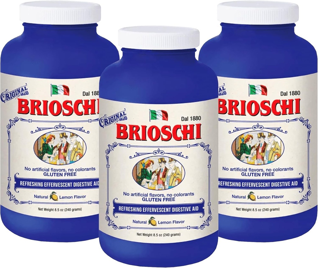 Brioschi Italian Lemon Flavored Efferscent Heartburn, Upset Stomach, Acid Indigestion, 8.5 oz בקבוק (Pack of 3)
