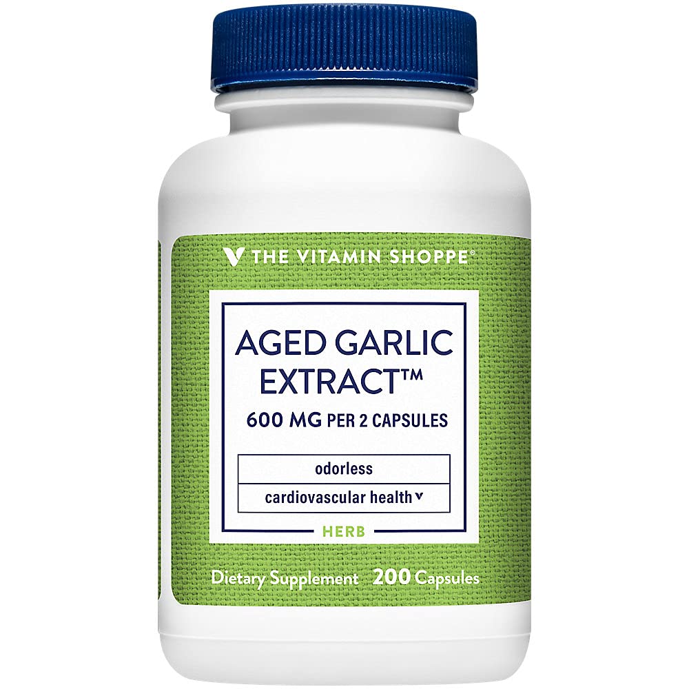 ויטמין Shoppe Odorless Age Garlic Extract - תמיכה Cardiovascular Health - 600 MG (200 קפסולות)