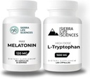 1500 מ"ג L-Tryptophan & 120 מ"ג מלטונין Bundle | קפסולות Dose גבוהות לשינה ו- Mood תמיכה | Gluten-Free, non-GMO, Veg-Caps | 30 משרתות כל אחד