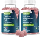 Viteey Calcium Magnesium Zinc Gummies עם ויטמין D3 - תומך בריאות העצם, Nerve & Immune פונקציונלי - Calcium Magnesium Zinc D3 למבוגרים ומתבגרים - GMO חינם - Chewable Raspberry Flavored Gummy
