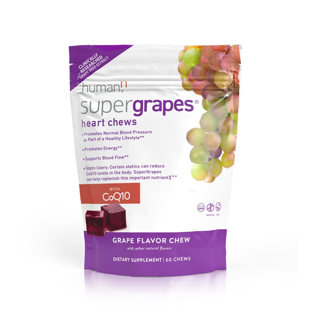 HumanN SuperGrapes Chews תוסף - 100 מ"ג CoQ10 ו- Grape Seed Extractd Extractd Extractd Extractd - מתוך The Makers of SuperBeets - Grape Flavor, 60 Count