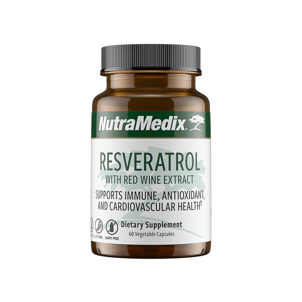 NutraMedix Resveratrol קפסולות - זמינות אנטי-חמצן תוספת מפלט יין אדום + Grape Skins - 200 מ"ג יפני קנוט בהשראת Immune & Cardiovascular Support (60 קפסולות)