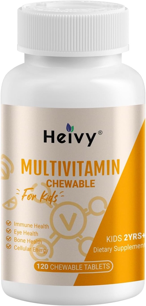 Heivy Toddlers Multivitamins, Kids Chewable ויטמין D3, C, ויטמין B12, B6, ויטמין A, E & Zinc for Immune Support and Health, 120 טבליות Chewable