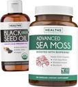 Black Seed Oil Liquid & Sea Moss (2-Month Supply Supply Supply) Sea & Seed Fusion Bundle - Black Seed Oil נוזלי (16fl.oz) Premium Cold-Pressed Clack Cumin Seed Oil & Organic Sea Mos with BioPerine - טבעוני