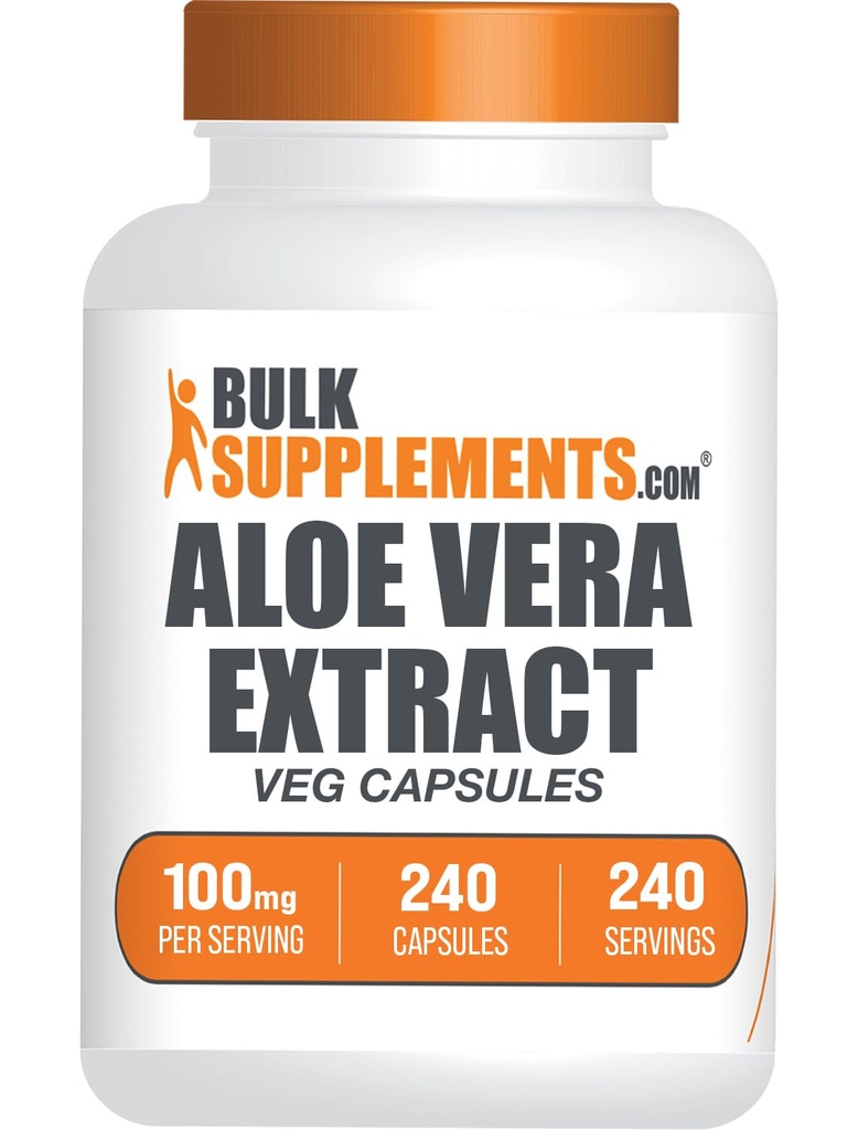 BulkSupplements.com Aloe Vera כמוסות - Aloe Vera לחלץ, Aloe Vera תוספת - תוסף צמחי, Gluten חינם, 1 קפסולה לשרת, 240 קפסולות Veg (Pack of 1)