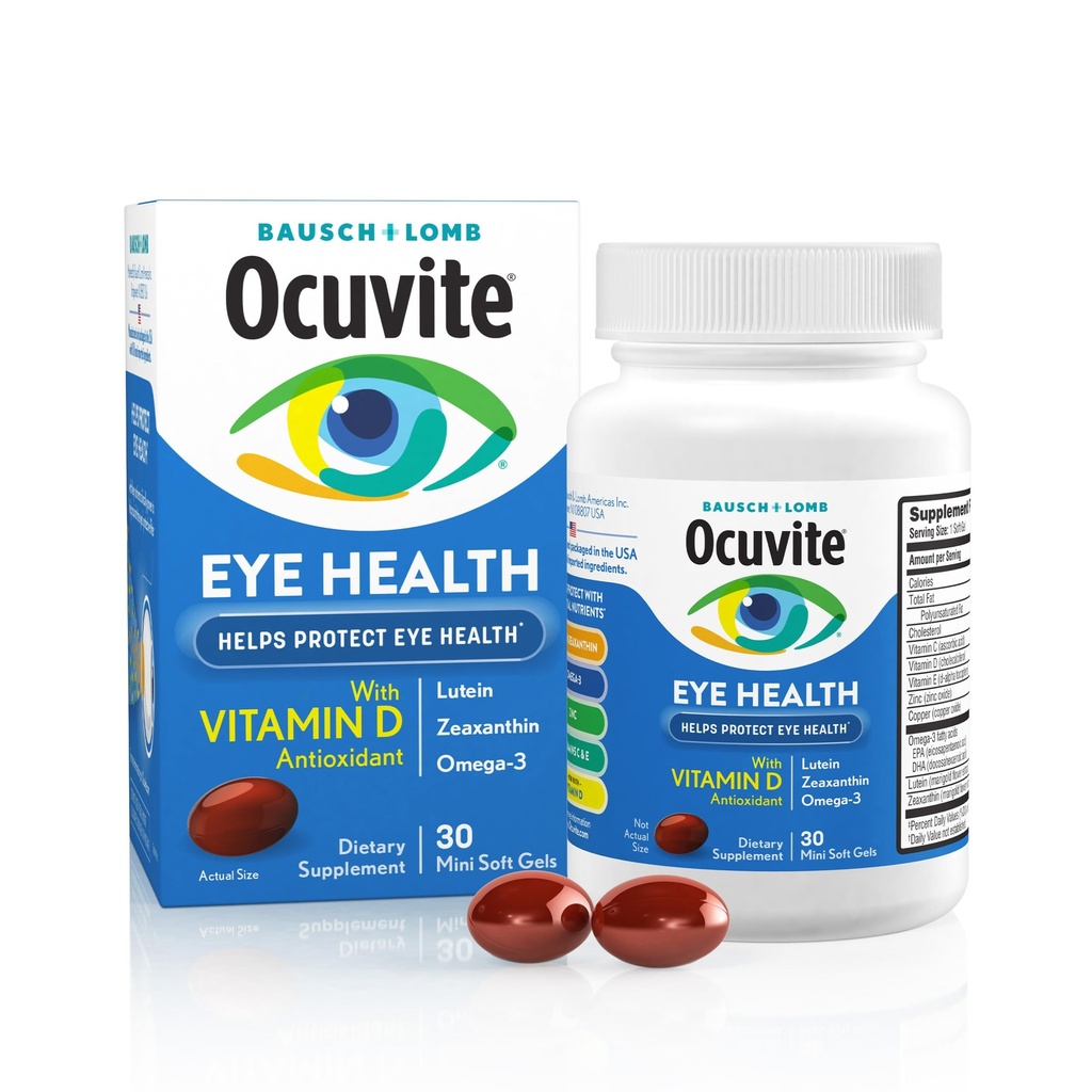 Ocuvite Eye Health, Lutein & Zeaxanthin תוספת, ויטמין עין עם ויטמין D, ויטמין C, E & אומגה 3, מסייע להגן על בריאות העין, 30 Softgels