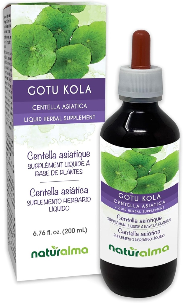 Naturalma Gotu kola (Centella Asiatica) Herb Alcohol-Free Tincture - 6.76 fl oz נוזל לחלץ טיפות - Herbal Supplement - טבעוני