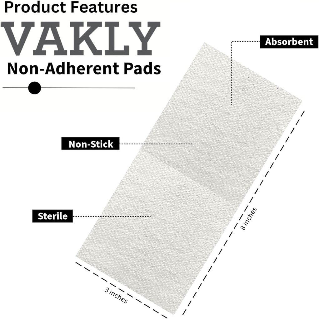 Sterile non-Adherent 3x8 Gauze Pads - Thick non-Stick Wound Dressing 3'x8's Individual Sealed | Highly Absorbent Rect Bandage