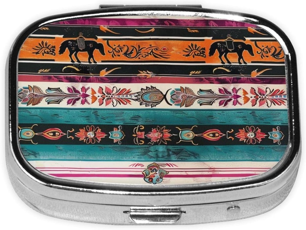 Horse Printed Square Pill מארגנת עם 2 השוואתיות, Portable Mini Pill Case for Medicine, ויטמין, שמן דגים, תוספים