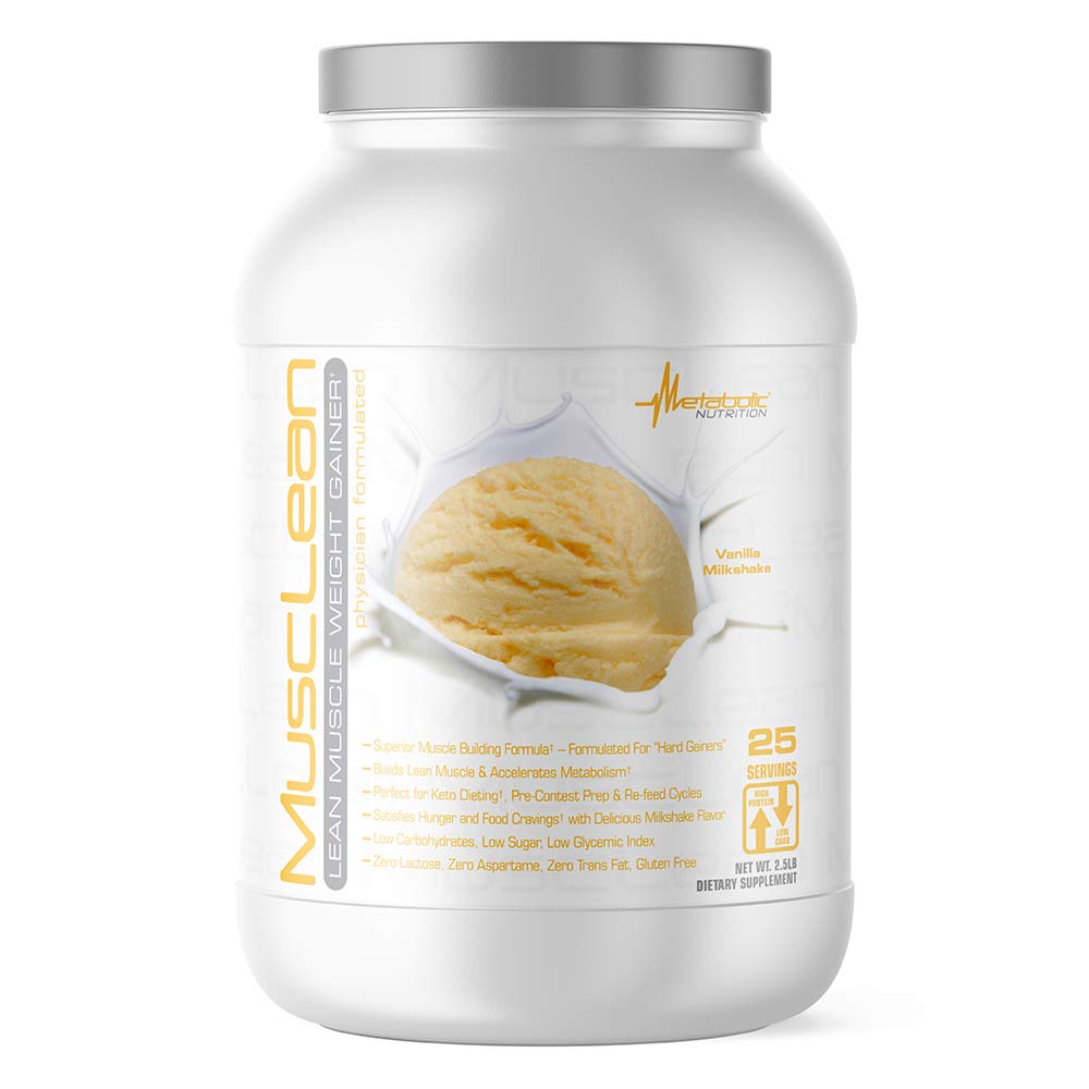 תזונה מטבולית - שרירן - Milkshake Weight Gainer, Whey High חלבונים החלפת Meal, תחזוקה תזונה, פחמימות נמוכות, Keto Diet, Enzymes, Vanilla, 2.5 פאונד (25 ser)