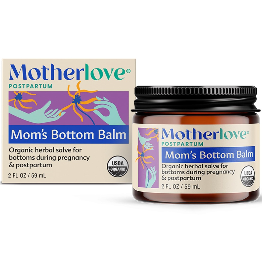 Motherlove Mom's Bottom Balm (2 oz) אורגני Herbal Salve w/Witch Hazel for Bottoms במהלך ההריון ופוסטפורטום - Non-GMO Ointment