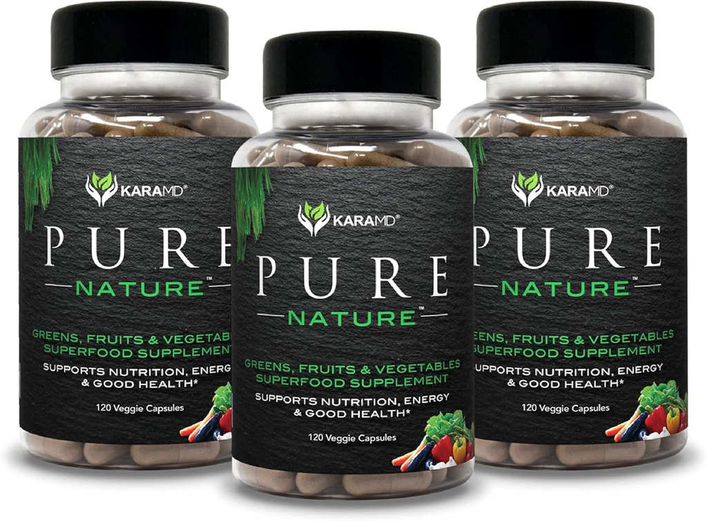 KaraMD Pure Nature | Greens, Fruit and Veggies Supplement | Vitamins, Fiber & Antioxidants | 20 Fruits and Vegetables Supplements for Energy & Digestion | Gluten Free & Vegan Friendly (3 Pack)
