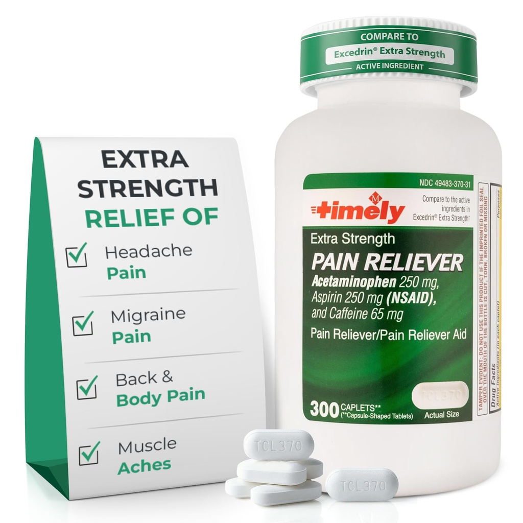 זמן-CAP LABS, INC. זמן קצר תוספת כוח הקלה כאבי ראש - Acetaminophen עם Aspirin & Caffeine (300 קפסולות) - כאבי ראש, Migraine & Back & Body Pain & השרירים Aches - תוספת כוח - נוצר בארה"ב
