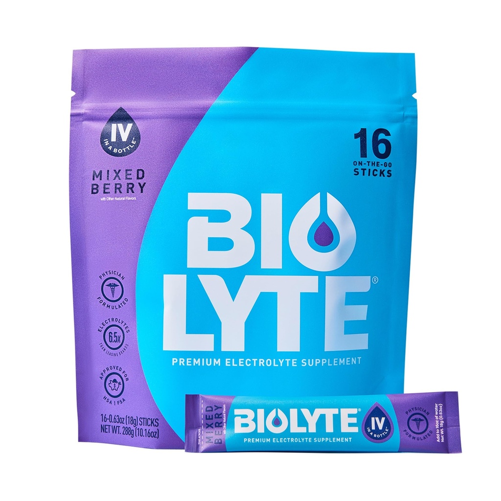 BIOLYTE IV אבקת אלקטרוליטה Packets, IV שתייה נוזלית לערבב עבור מים, Doctor-Developed hydrotion, HSA אישרה הקלה של דייבציה, Chemotherapy חייב להיות עבור נשים וגברים - מעורב ברי (16 מקלות)