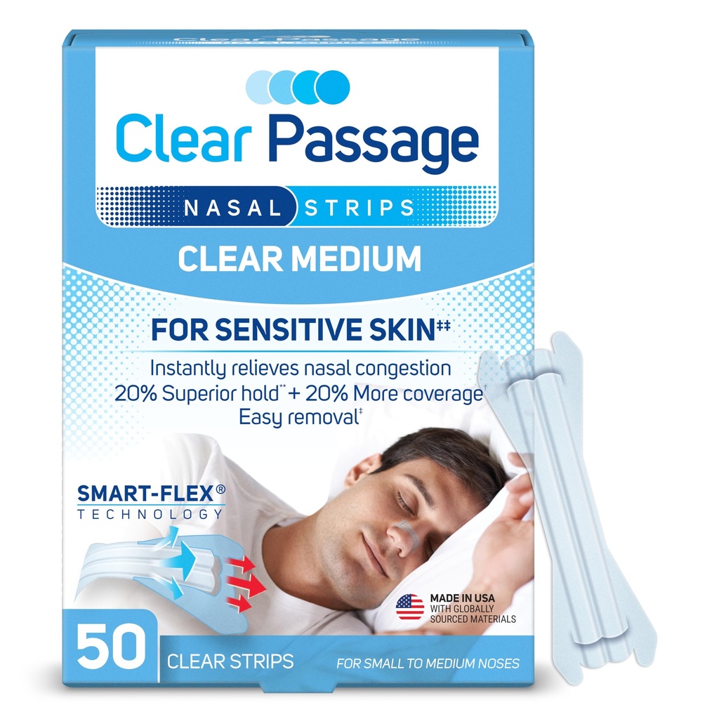 Nasal Strips Medium, Clear, 50 ct | עובד באופן מיידי כדי לשפר את השינה, להפחית את Snoring, & Relieve Nasalungestion בשל קרקרים ואלרגיות