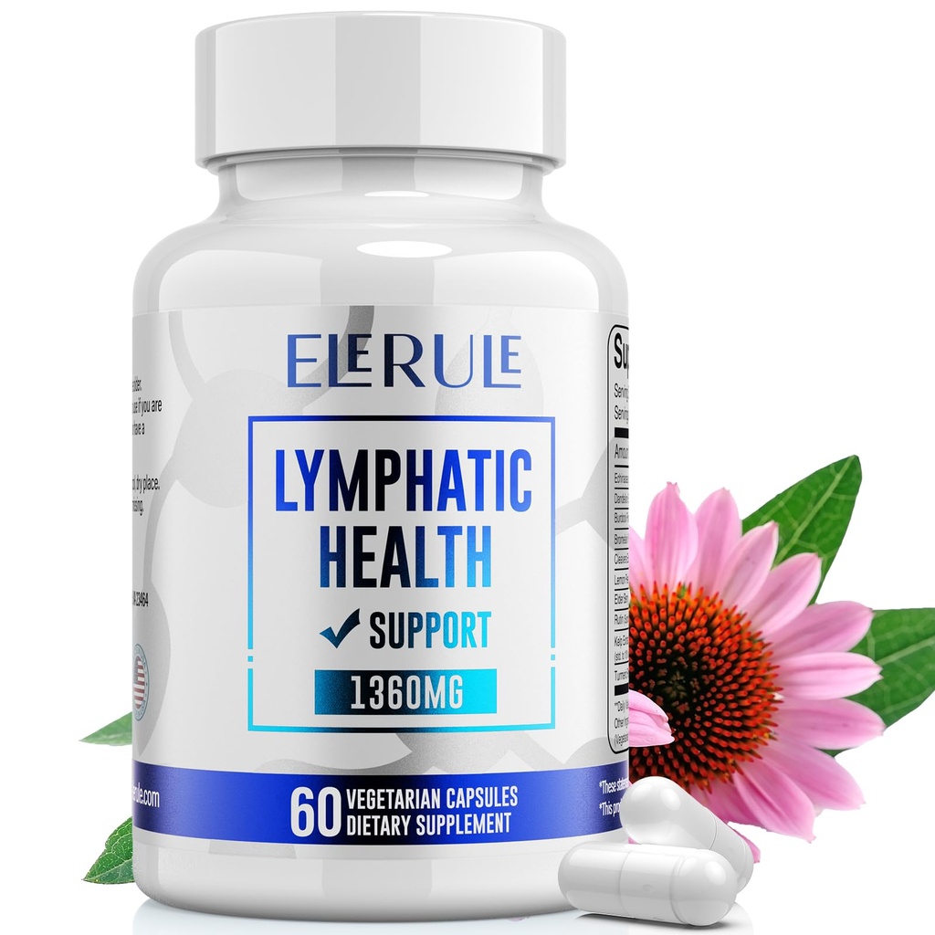 תוספת תמיכה לימפואטית, תוספת Limphatic Drainage עם Dandelion, Burdock, Echinacea, Lemon & More, Lymph System תמיכה גברים ונשים - 60 קפסולות