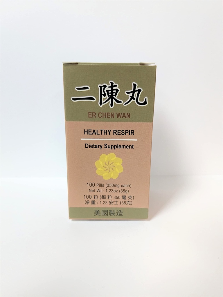 Lao Wei Healthy Respir - Er Chen Wan Herbal Supplement Helps for Bronchial Function, Respiratory System 350 מ"ג 100 גלולות שנעשו בארה"ב