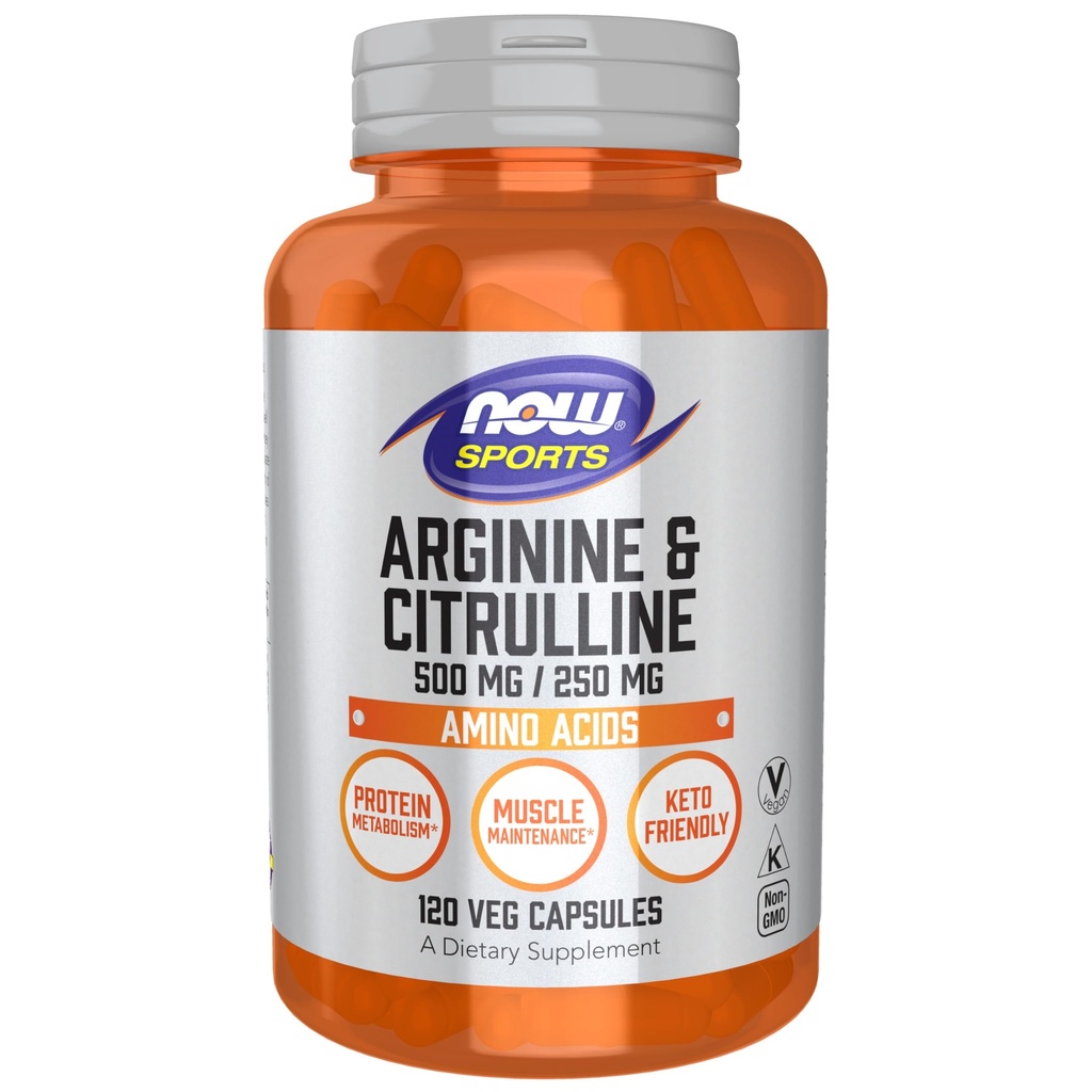 Now Sports Nutrition, Arginine & Citrulline 500 מ"ג / 250 מ"ג, Amino Acids, 120 קפסולות Veg