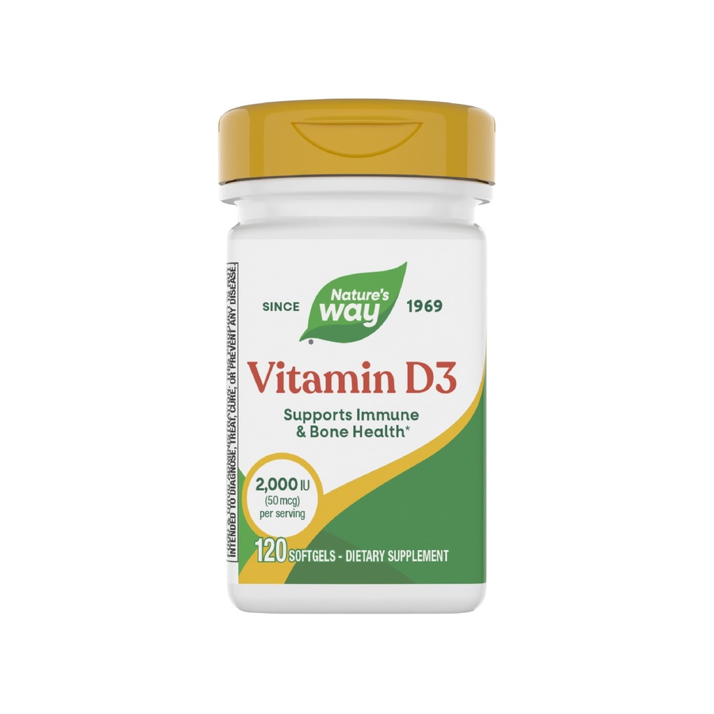 Nature's Way ויטמין D3, Bone Health ו- Immune Function*, 2000 IU (50 mcg לכל משרת), 120 Softgels (Packaging May Vary)