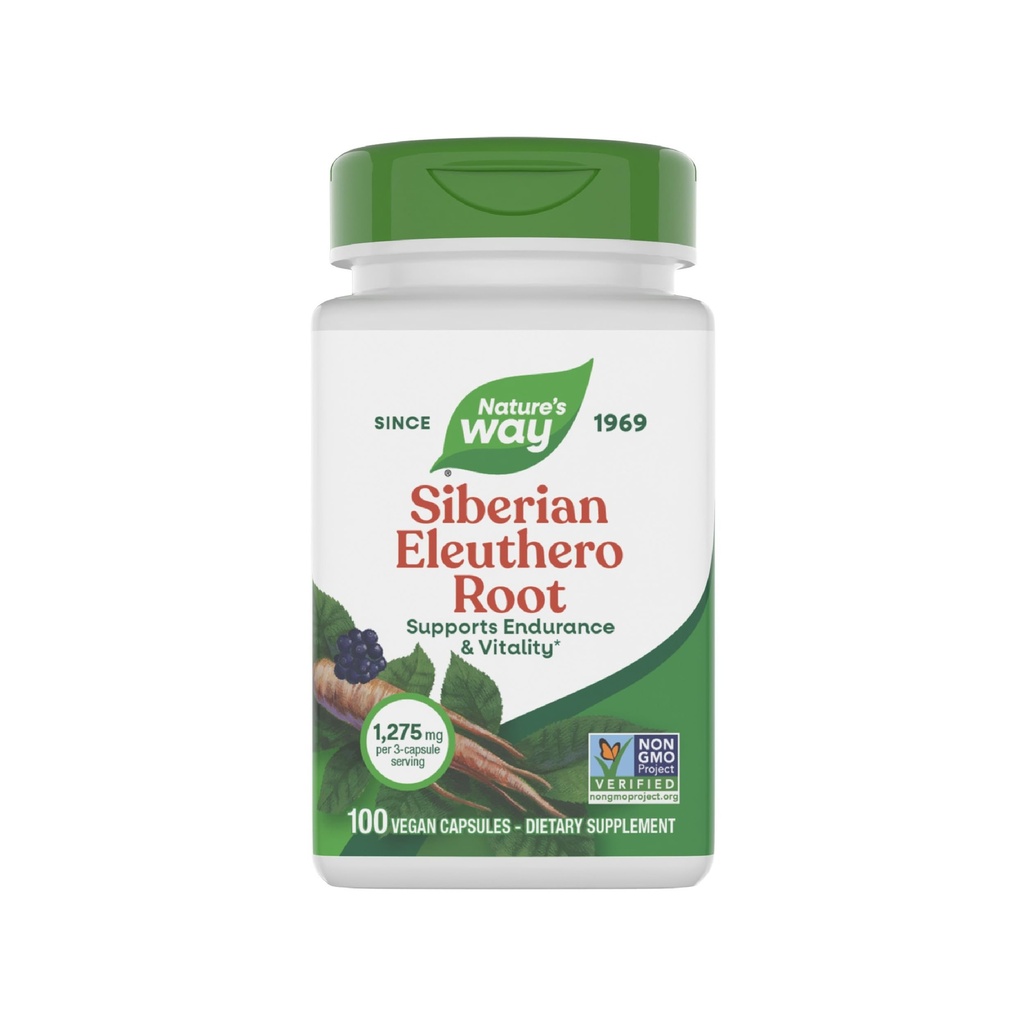 Nature's Way Premium Herbal סיביר Eleuthero Root תוסף, תומך אנדורנס ו Vitality*, הסתגלות*, 1,275 מ"ג ל 3Capsule, Non-GMO Project מאומת, 100 קפסולות (Packaging May Vary)