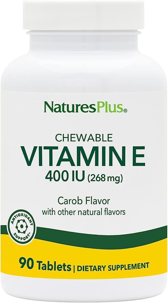NaturesPlus ויטמין E, Natural Carob Flavor - 90 טבליות Chewable, Pack of 2 - חינם-Radical Defense & Total Well-Being - Vegetarian, Gluten Free - 180 המשרתים המלאים