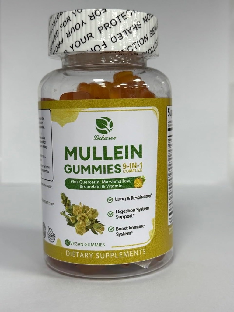 Lukearee 9 ב 1 מולליין חניכיים, Mullein Leaf לחלץ w/Quercetin, Bromelain, Elderberry & Marshmallow עבור Immune, טבעוני,60 הרוזן