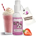 Moops נוזל Lactase Enzyme Syrup 2oz - טעים Strawberry Milkshake Flavor - 10,000 יחידות FCC עבור מזון מהיר הפעלה מהיר - Customizable Dose for Lactose Intolerance - Portable Twist-to-Lockal Pump