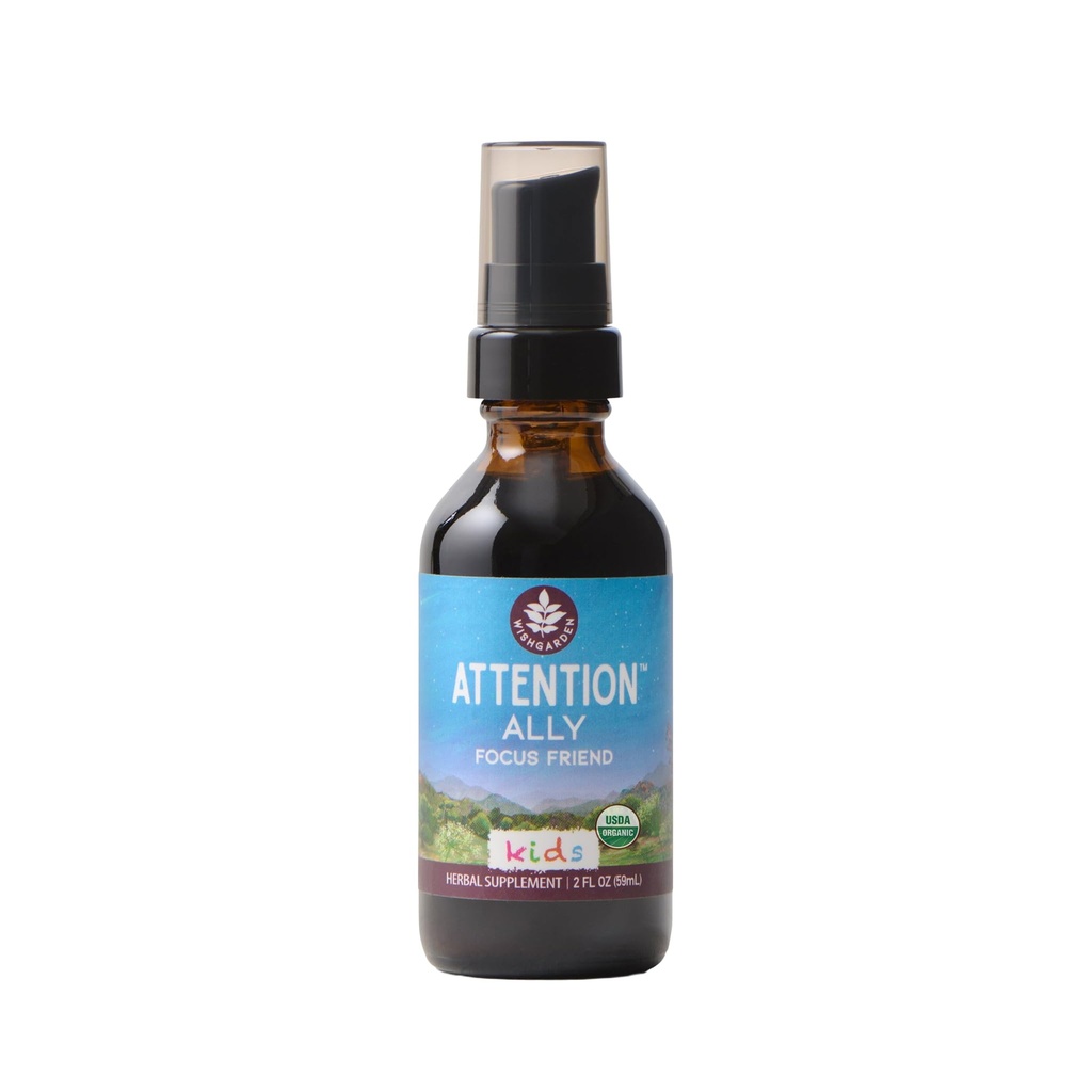 WishGarden Herbs Attention Ally - Plant-based Herbal Focus, Attention, Calm & Concentration תוסף עם Gotu Kola Nettle & Passionflower, תומך ב- Optimal Neural Messaging & Brain Nourishment, 2oz