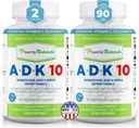 Power By Naturals ADK ויטמין תוסף - ADK 10 High Potency with ויטמין A, D3 10,000 IU & K2 MK7 עבור הלב העליון, Immune & Bone בריאות תמיכה - 90 קפסולות, 2 Pack (6-Month Supply) אספקת)