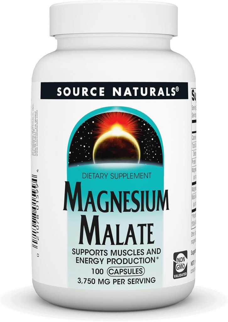 מקור Naturals Magnesium Malate 3750 מ"ג Per Server Essential Magnesium Malic Acid תוסף - 100 קפסולות