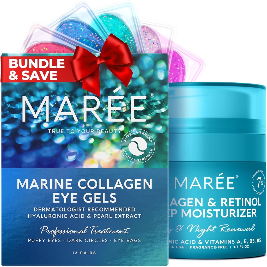 MAREE Eye Gels & Collagen Moisturizer Face Cream Bundle - under Eye Gels for Puffy Eyes and Dark Circles, Anti Aging Face Cream with hydroting Effect - Marine Collagen & Hyaluronic Acid, Retinolololol