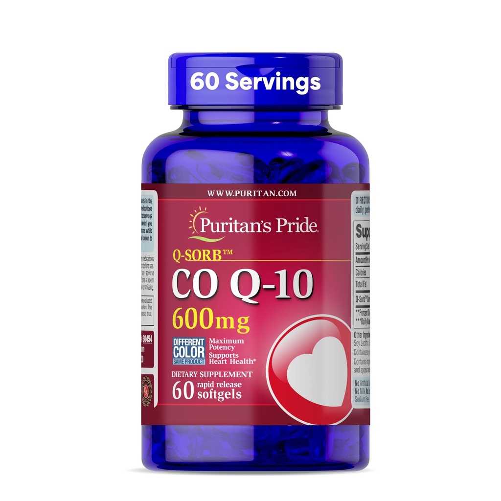 גאווה של Puritan Coenzyme CoQ10 600 מ"ג, תוספת תזונתית לבריאות הלב, לחץ דם, בריאות חניכיים אוראלי, ותמיכה הזדקנות בריאה, 60 יום אספקה, מהירות לשחרר Softgels