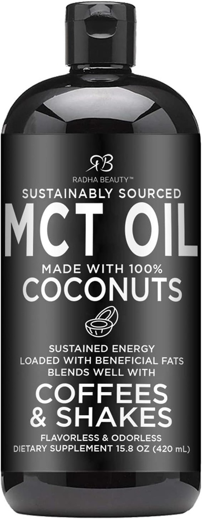 Radha Beauty Premium MCT שמן מיוצר רק מ- non-GMO קוקוס - 15.8oz. Keto, Paleo, Gluten Free and Vegan Approved.