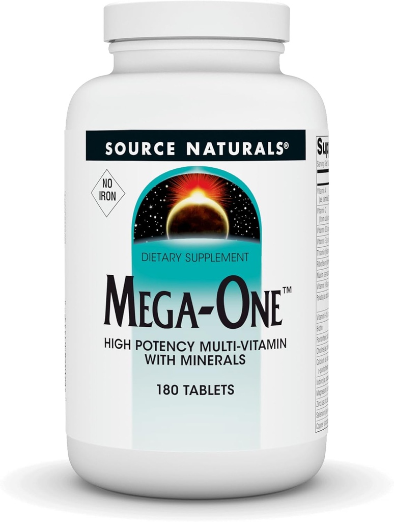 מקור Naturals Mega-One Muti-Vitamin עם מינרלים, No Iron - 180 טבליות