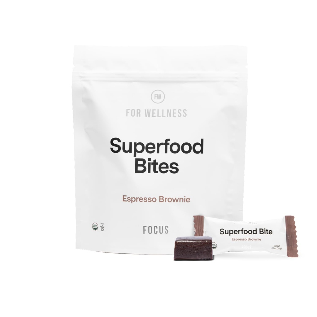 עבור בריאות Superfood Focus Bites (10 Count), Cocoa Espresso Brownie - מפחית שומן, משפר את פעילות המוח ותמיכה