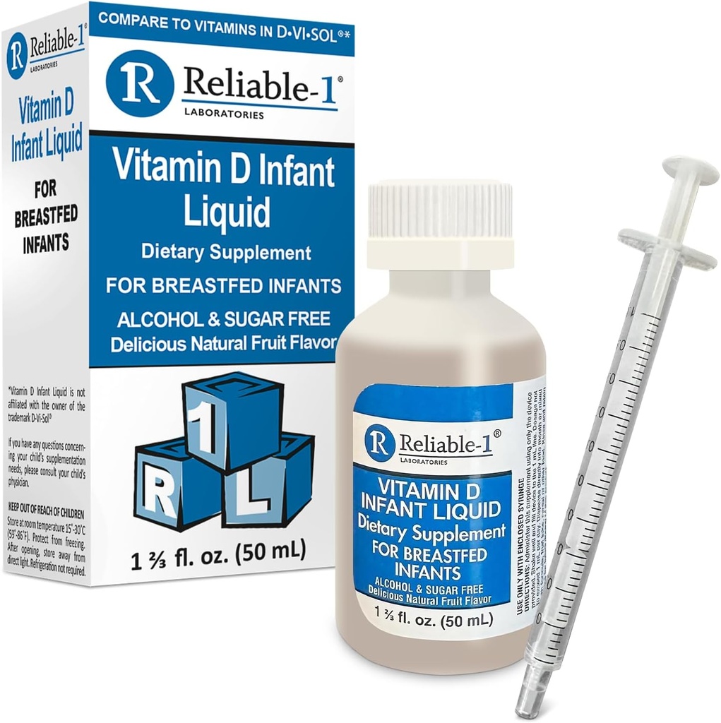 Reliable-1 מעבדות תינוקות נוזלי ויטמין-D טיפות (Natural Fruit Flavoring) סוכר ואלכוהול חינם, עבור חזה להאכיל תינוקות 0-12 חודשים ומעלה