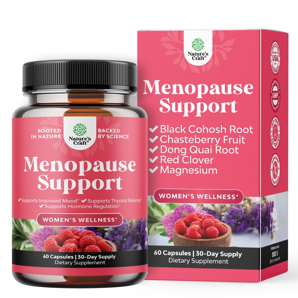 שלם Herbal Menopause תוסף עבור נשים - נשים הורמון יתר קפסולות עבור לילות הזעה חם פלאשים ומ Mood Swings עם Dong Quai, Chaste Berry & Black Cohosh Root - 60 Count Pack