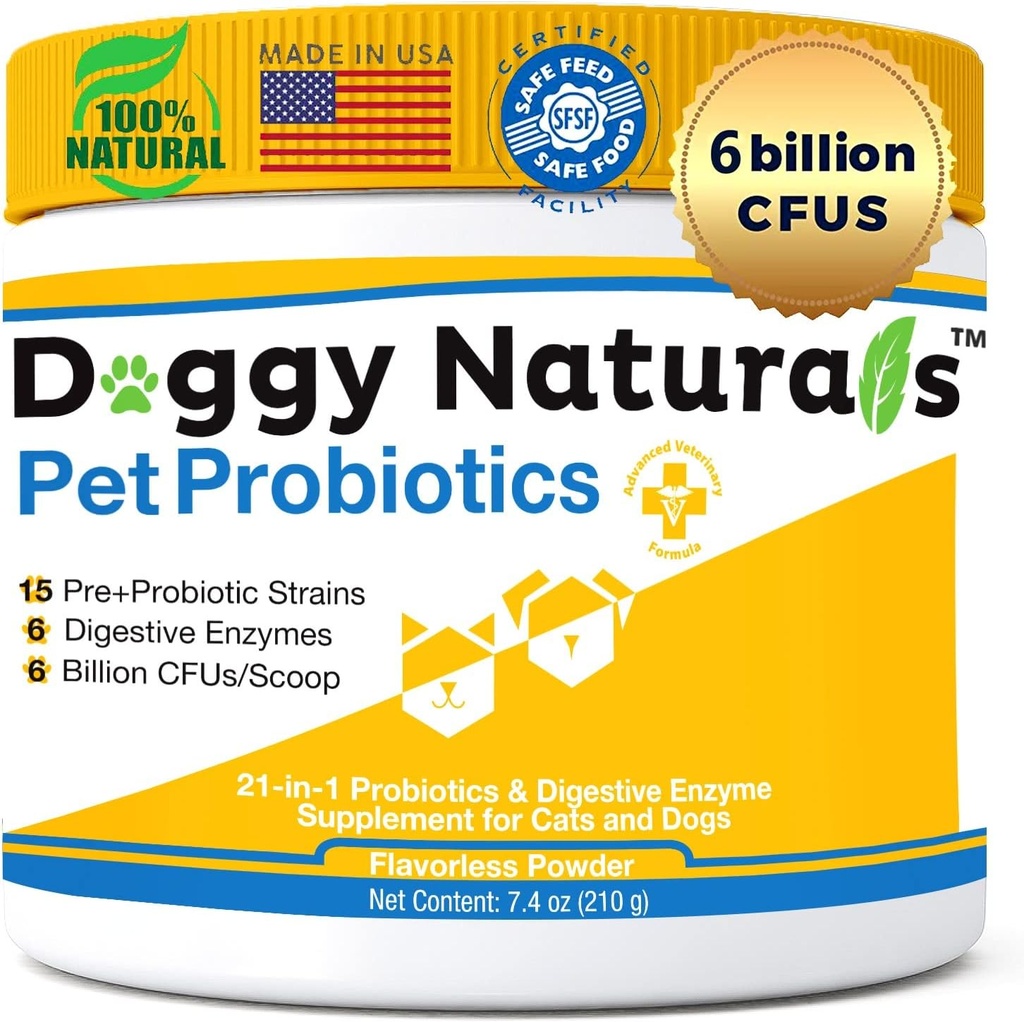 פרוביוטיקה לכלבים וחתולים - Max-Strength with15 Strains Pre &Probiotics Digestive Health, להגדיל ולשמור על כראוי Gut פלורה (Made בארה"ב) 7.4 Oz (6 מיליארד CFU Per Scoop)