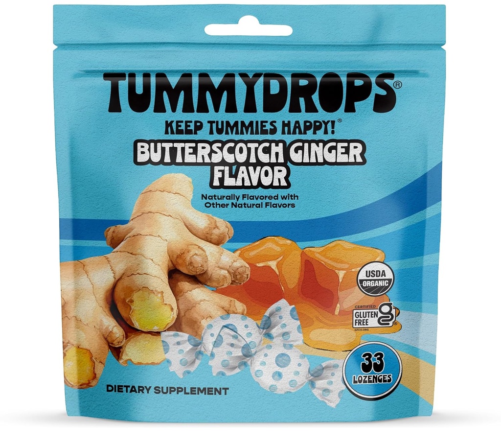 USDA אורגני Butterscotch ג'ינג'ר פלאמור Tummydrops, Gluten Free & Vegan, 33 אורגני ג'ינג'ר Lozenges