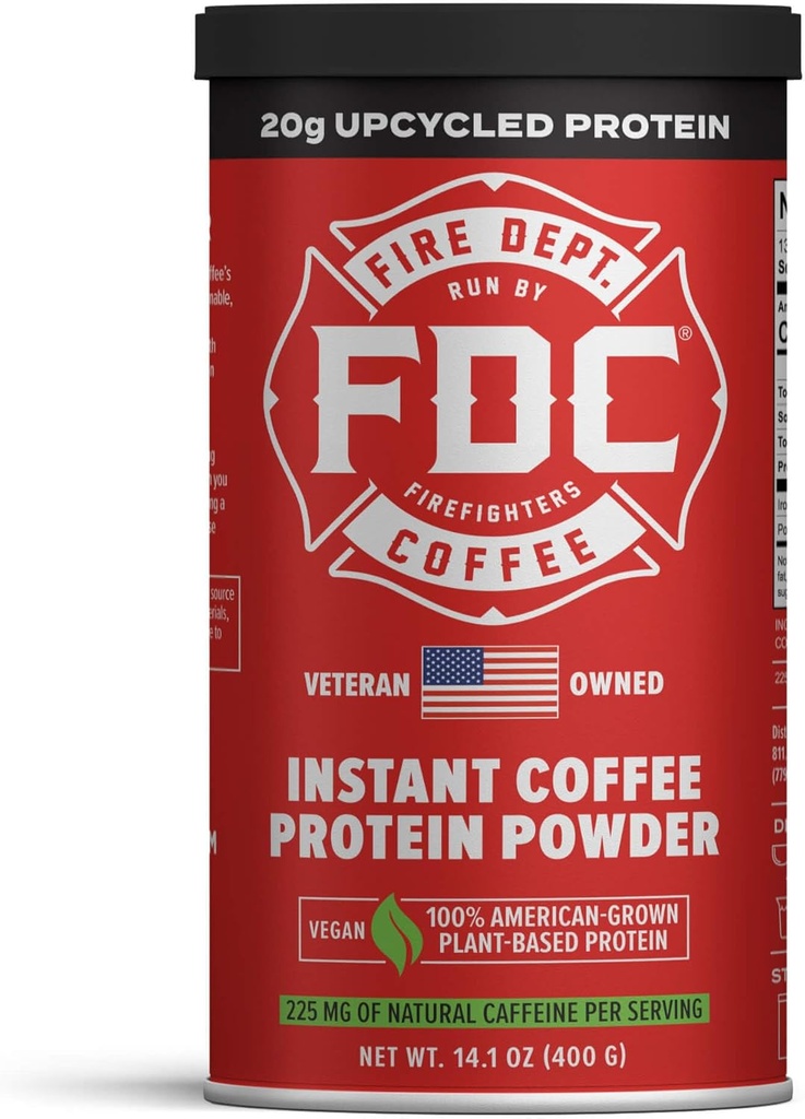 Fire Department Coffee - Gives Back to Firefighters - אבקת חלבון מיידית של קפה - אבקת חלבון צמחי מבוסס - 100% אמריקאי-Grown, Made with Upcycled Barley חלבונים - Veteran Owned - 14.1 oz Can Can