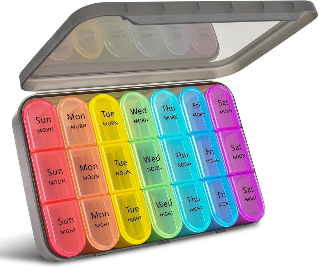 Greencycle Weekly Pill מארגנת 3 פעמים ביום,7 Day Pill Box Small Compartments, Portable Daily Medicine Planner Dispenser Case, Home & Travel Pill Container עבור ויטמינים, שמן דגים ותוספים