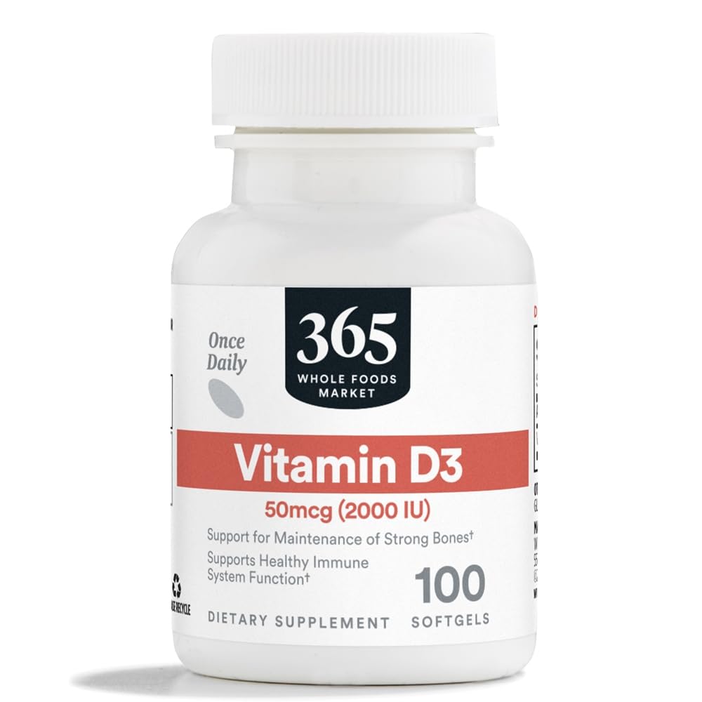 365 על ידי Whole Foods Market, ויטמין D3 Softgels, 2000 IU, 100 CT