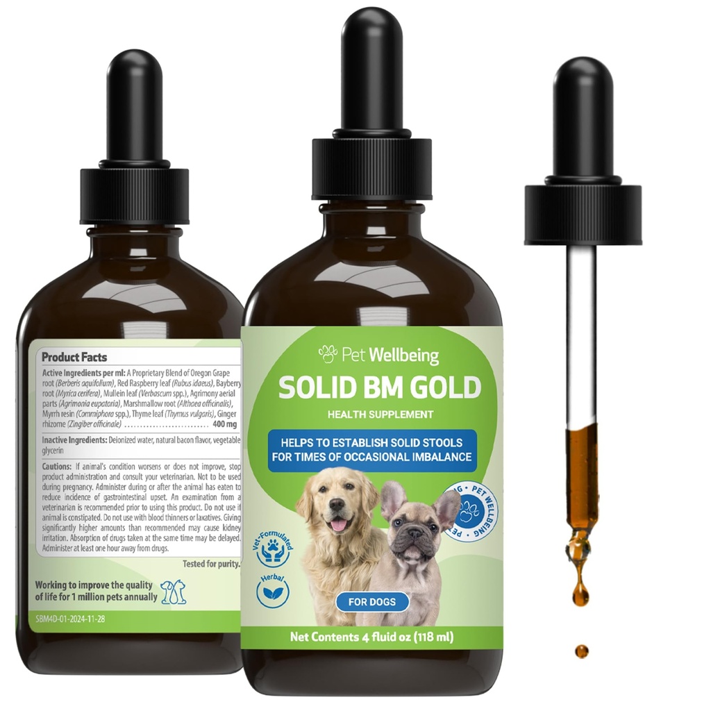 Pet WellBeing BM Tone-Up Gold for Dogs & Cats - תומך בתפקוד בריא של Digestive, Solid Stools, Normal Bowel Movements, Bayberry - Veterinarian-Formulated Herbal Supplement 4oz מ"ל)