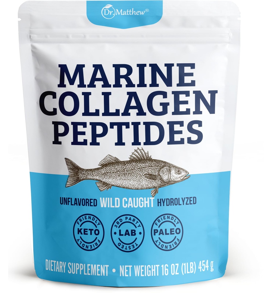 Dr. Matthew Marine Collagen Peptides אבקת hydrolyzed Wild שנתפס חלבון דגים - שיער ויופי תוספי לנשים וגברים
