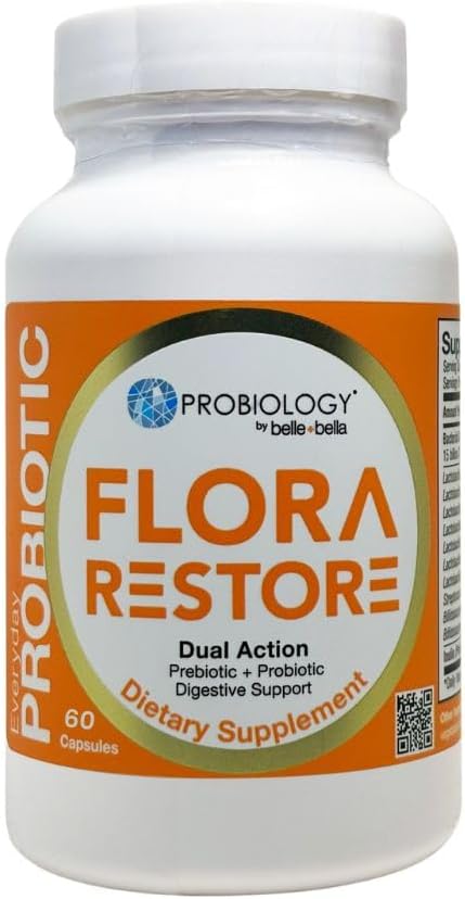 Belle +bella פלורה לשחזר את יום העצמאות Probiotic - 15 מיליארד תרבות חיה - פרוביוטיקה & Prebiotics for Digestive & Gut Health - Immune Support - מקדם סדירות - טבעוני וגלוטן חינם - 60 Caps Caps