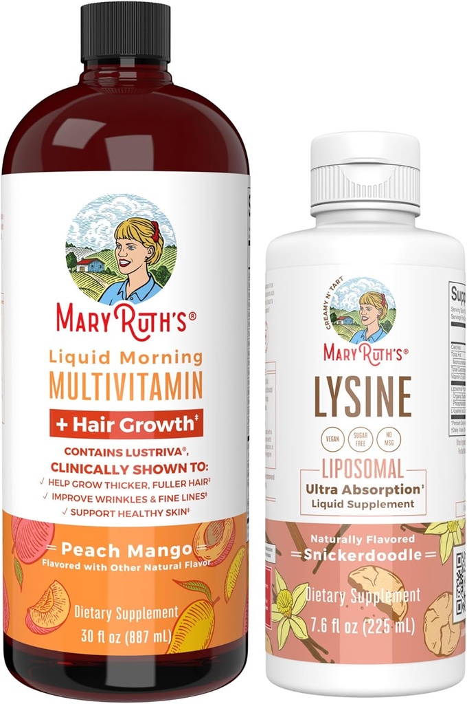 MaryRuth Organics Lysine Liposomal (Snickerdoodle) & Multivitamin נוזל + צמיחת שיער | פרויקט תווית נקייה מאומת ® | תמיכה כספית, יופי, בריאות כללית | טבעונית, non-GMO, Gluten Freeten Freeten FreeFree Gluten Freeten